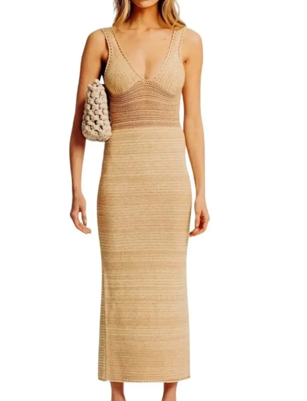 Ronny Kobo - Tan Crotchet Maxi Dress